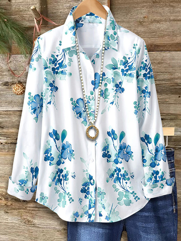 Watercolor Floral Printed Loose Blouse