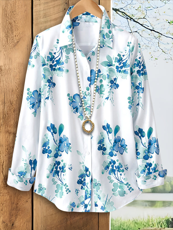 Watercolor Floral Printed Loose Blouse