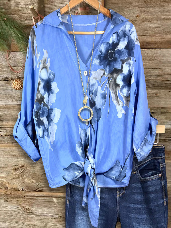 Art Floral Knotted Loose Blouse