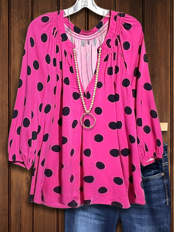 Polka Dot Print Puff Sleeve Blouse