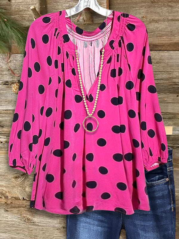 Polka Dot Print Puff Sleeve Blouse