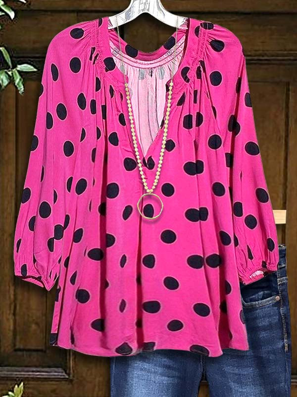 Polka Dot Print Puff Sleeve Blouse