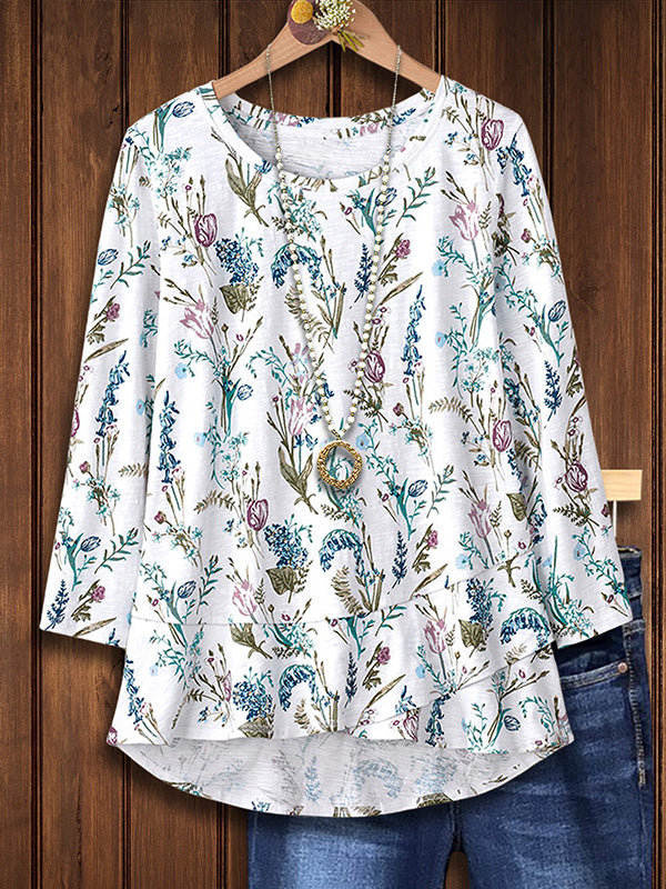 Floral Print Layered Hem Blouse