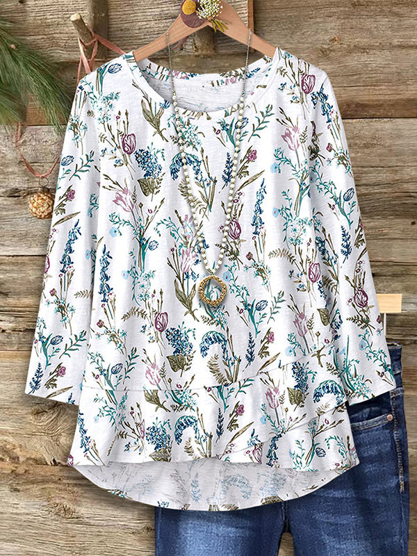 Floral Print Layered Hem Blouse