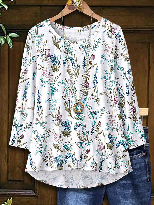 Floral Print Layered Hem Blouse