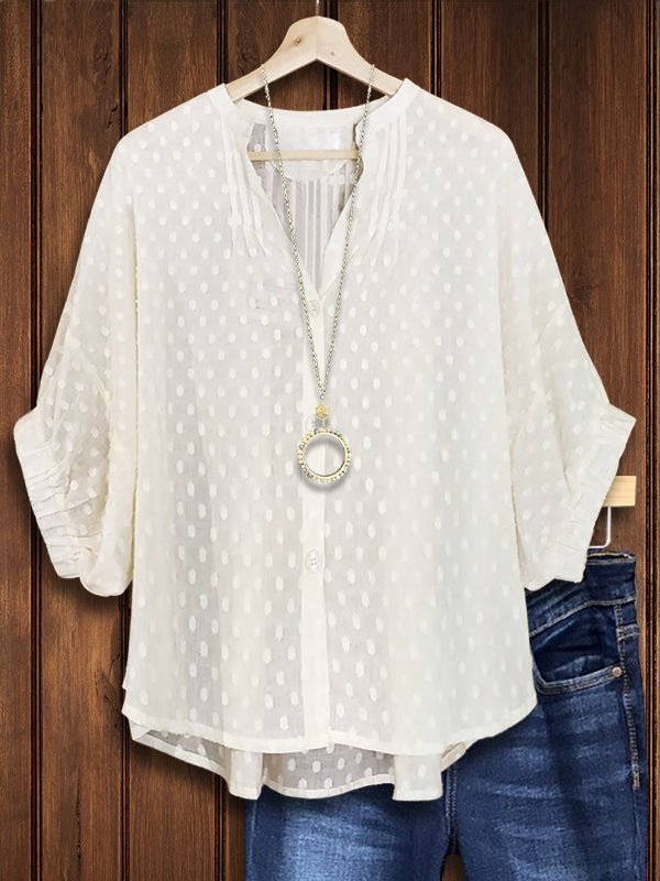 Dot Dot Jacquard Puff Sleeve Blouse