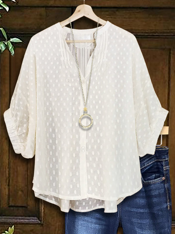 Dot Dot Jacquard Puff Sleeve Blouse