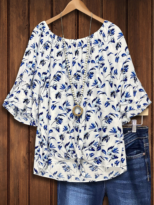 Floral Print Tiered Ruffle Sleeve Blouse