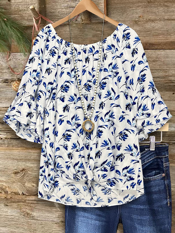 Floral Print Tiered Ruffle Sleeve Blouse