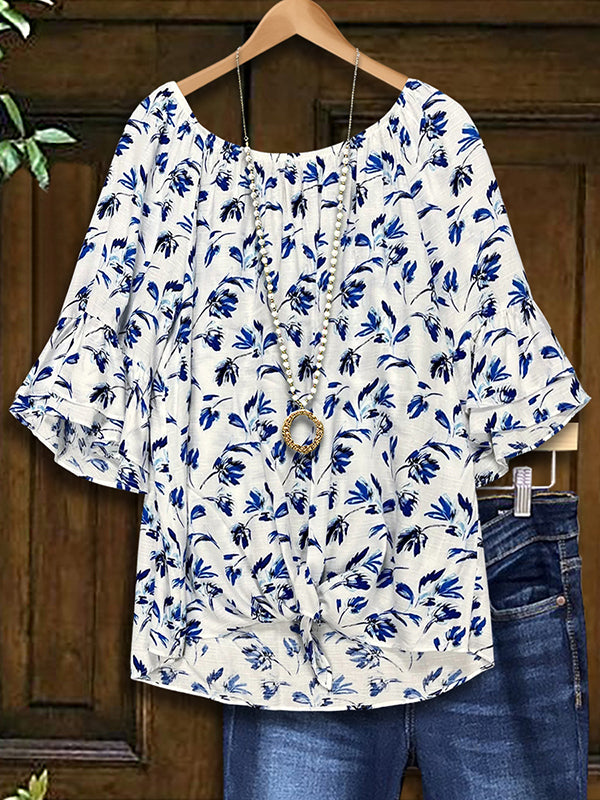 Floral Print Tiered Ruffle Sleeve Blouse