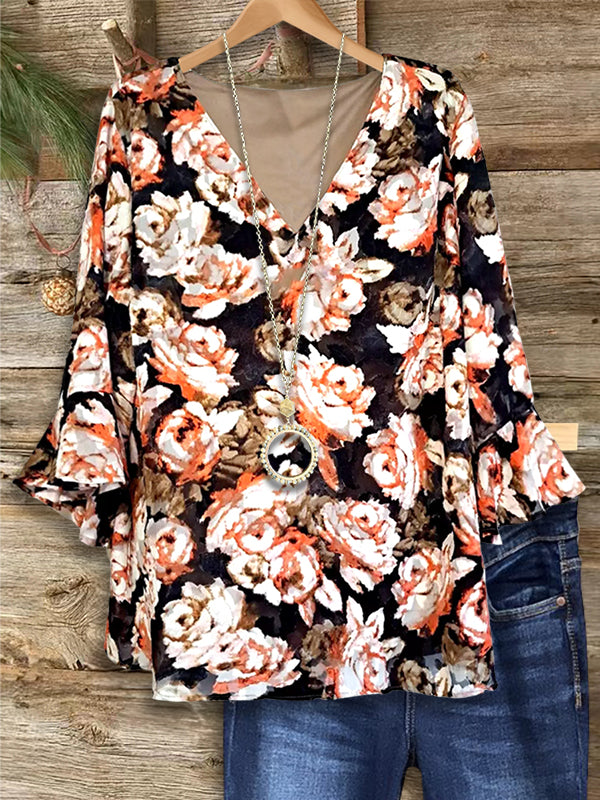 Romantic Floral Ruffle Sleeve Blouse