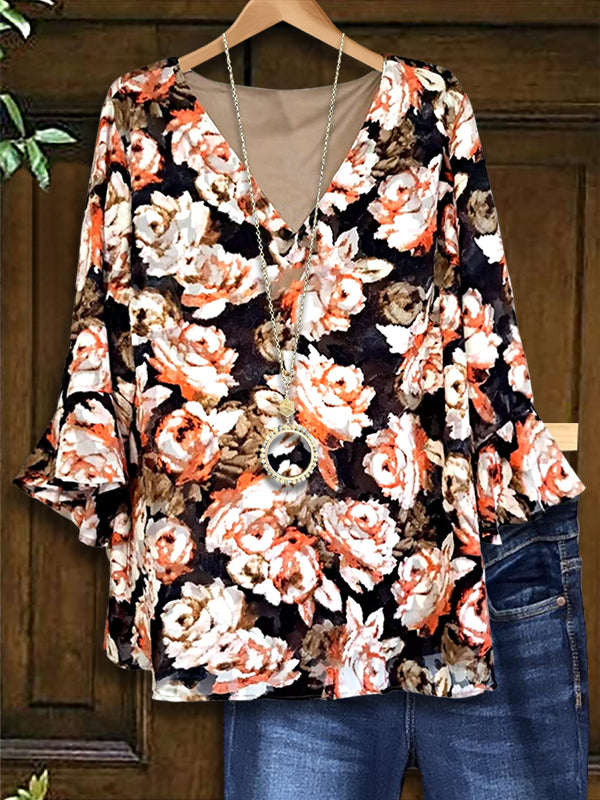 Romantic Floral Ruffle Sleeve Blouse