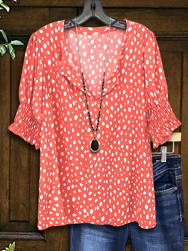 Dotted Print Gathered Blouse