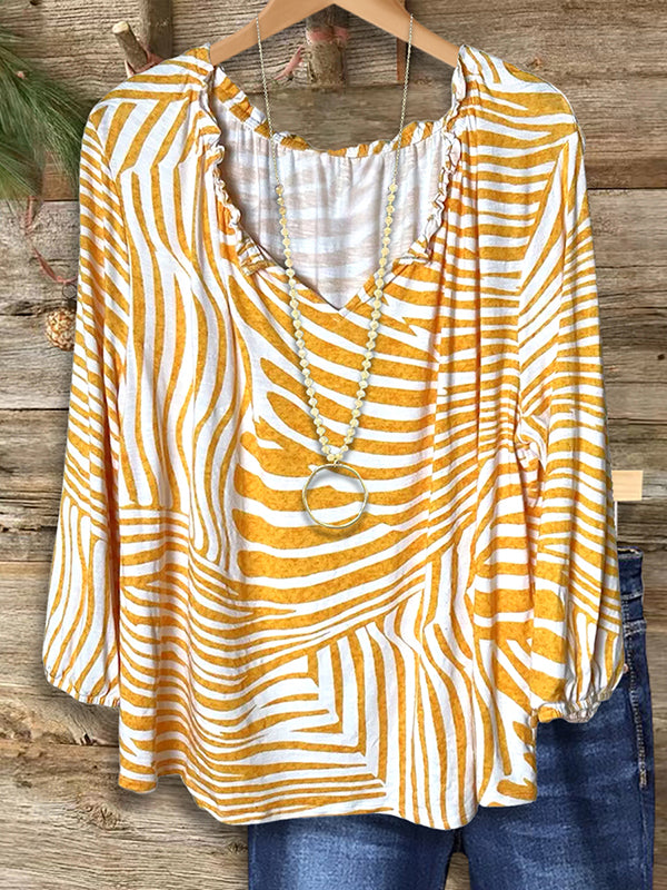 Zebra Print Puff Sleeve Blouse