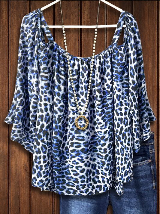 Leopard Print Layered Ruffle Blouse