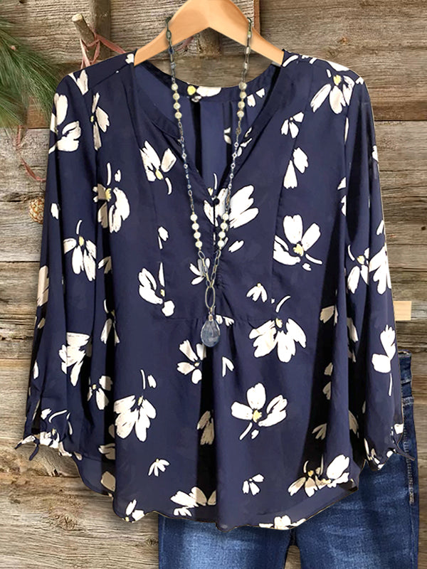 Art Floral Print Loose Blouse