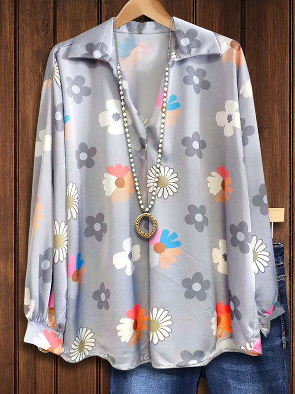 Colorful Floral Print Loose Blouse