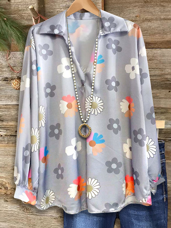 Colorful Floral Print Loose Blouse