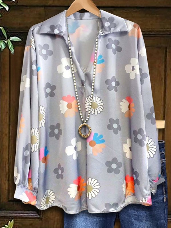 Colorful Floral Print Loose Blouse