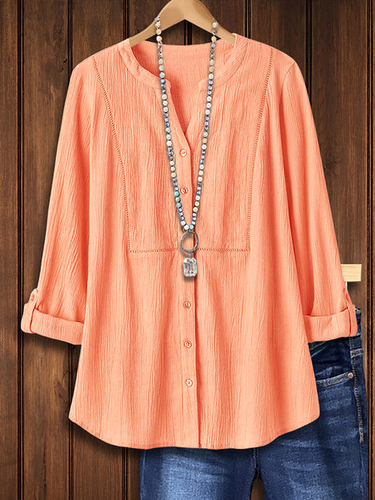 Solid Color Split Collar Loose Blouse