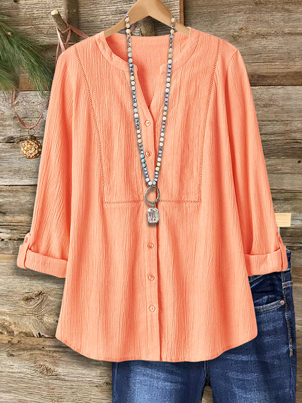 Solid Color Split Collar Loose Blouse