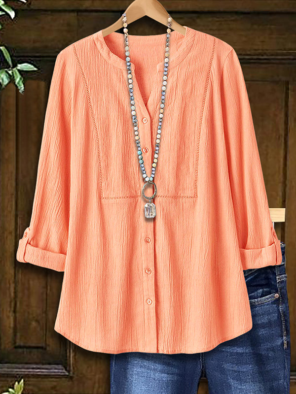 Solid Color Split Collar Loose Blouse