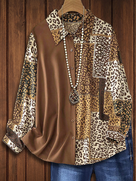 Leopard Print Patchwork Loose Shirt