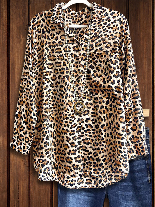 Leopard Print Patch Pocket Blouse