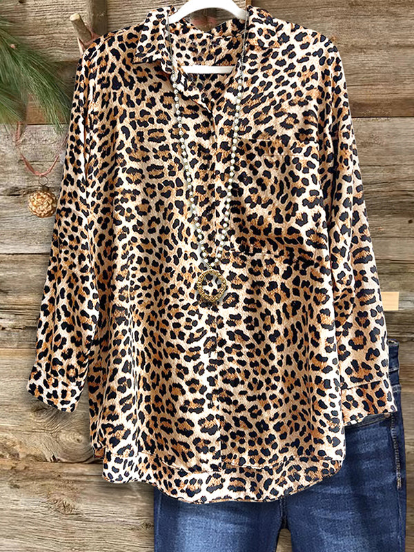 Leopard Print Patch Pocket Blouse