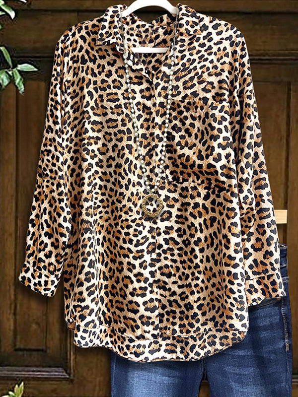 Leopard Print Patch Pocket Blouse