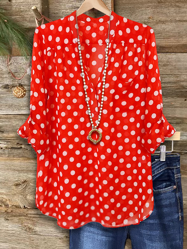 Retro Polka Dot Printed Blouse