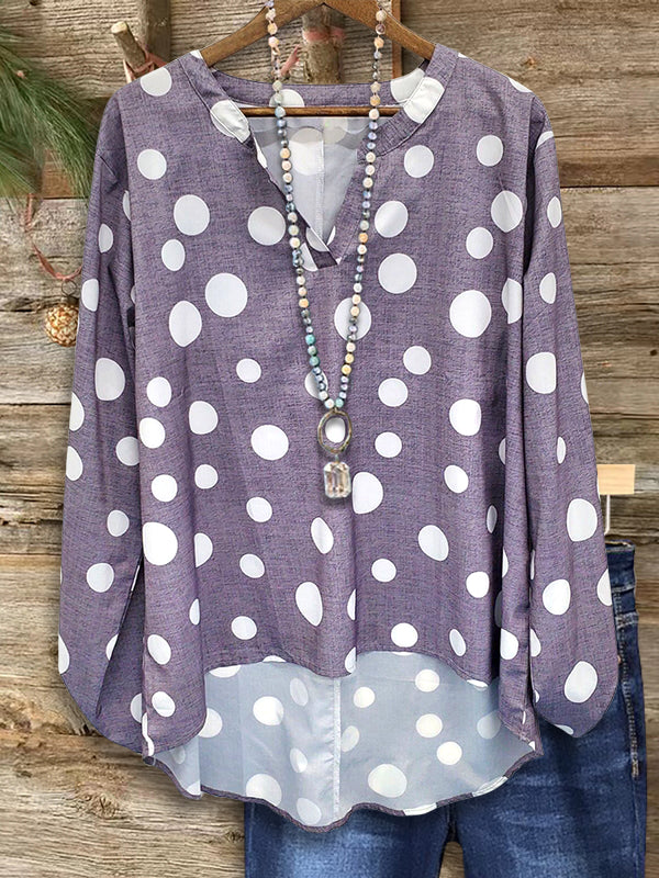 Split Collar Polka Dot Print Blouse