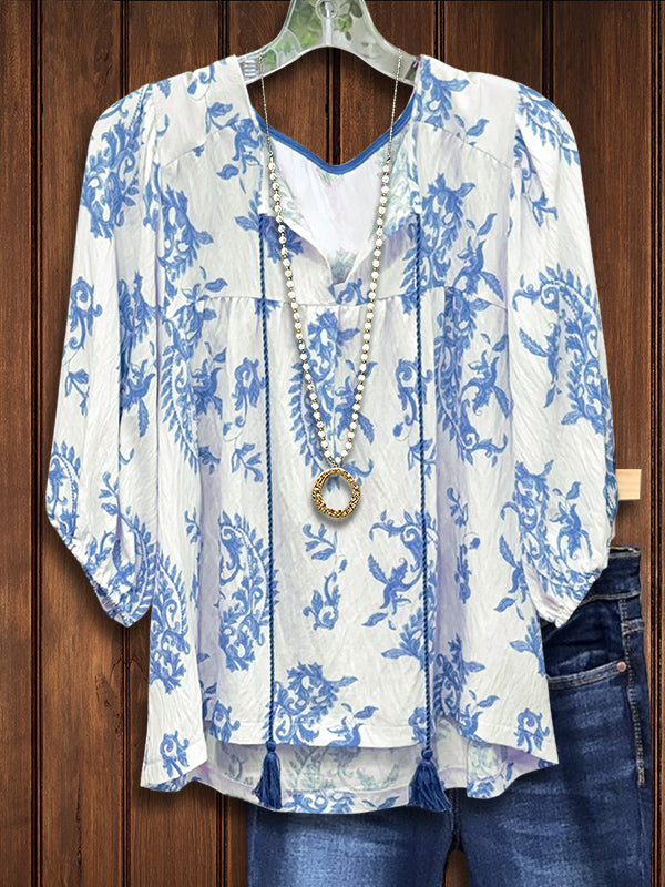 Paisley Print Puff Sleeve Blouse