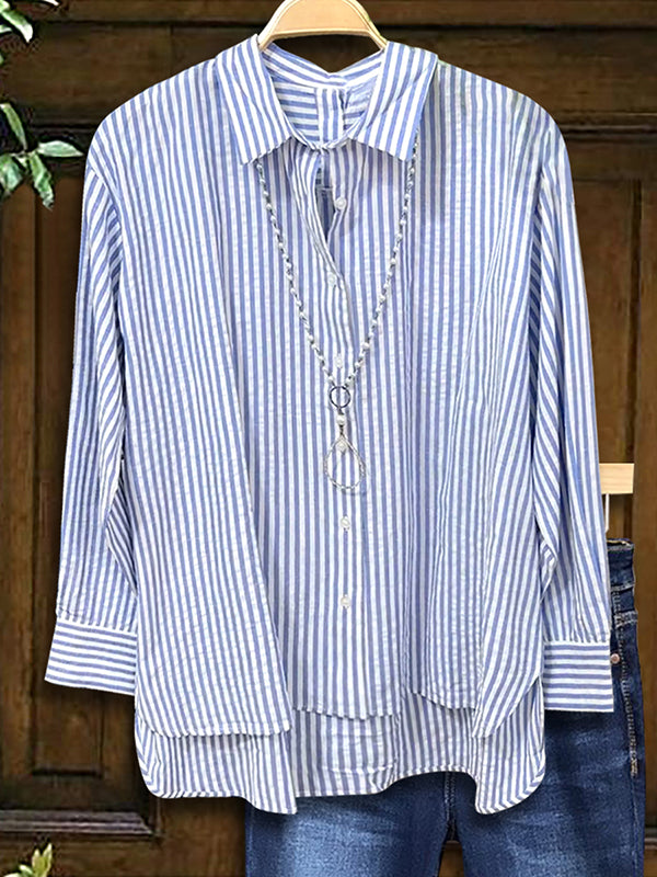 Striped Buttoned Loose Blouse