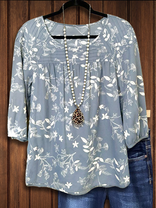 Floral Print Pleated Loose Blouse