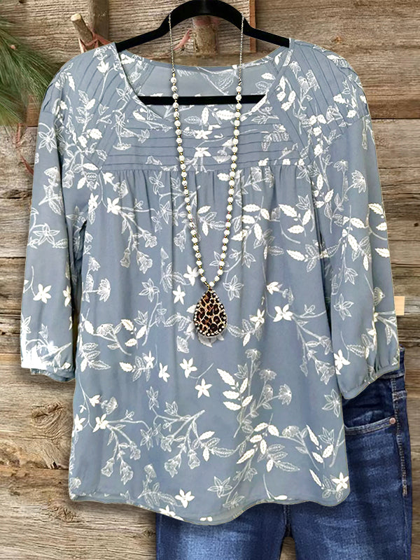 Floral Print Pleated Loose Blouse