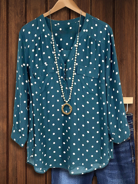 Polka Dot Print Patch Pocket Blouse