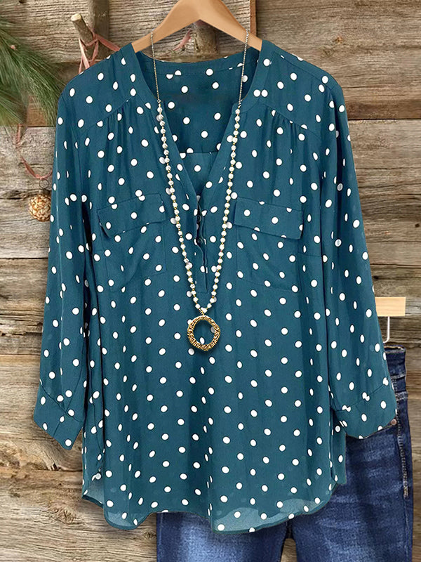 Polka Dot Print Patch Pocket Blouse