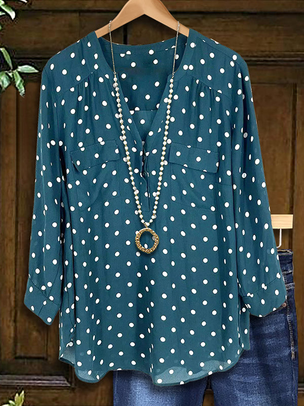 Polka Dot Print Patch Pocket Blouse