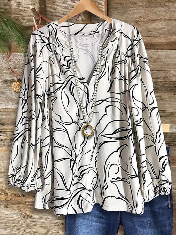 Art Floral Print Loose Blouse