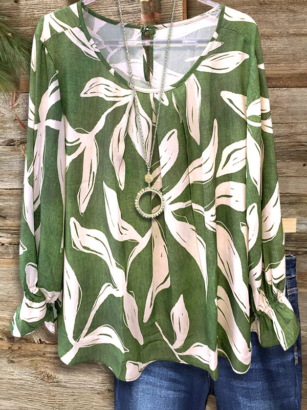 Art Leaf Print Loose Blouse