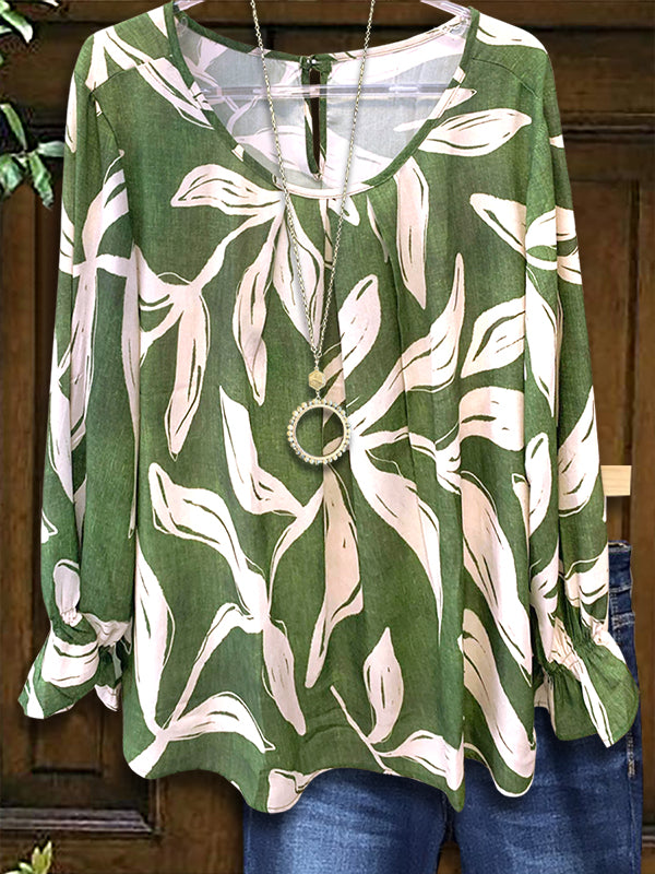 Art Leaf Print Loose Blouse