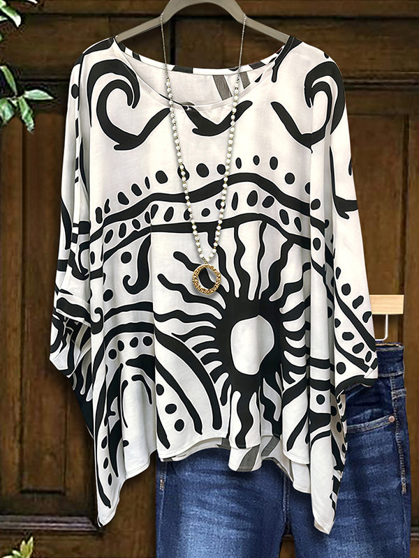 Art Nature Print Loose Blouse