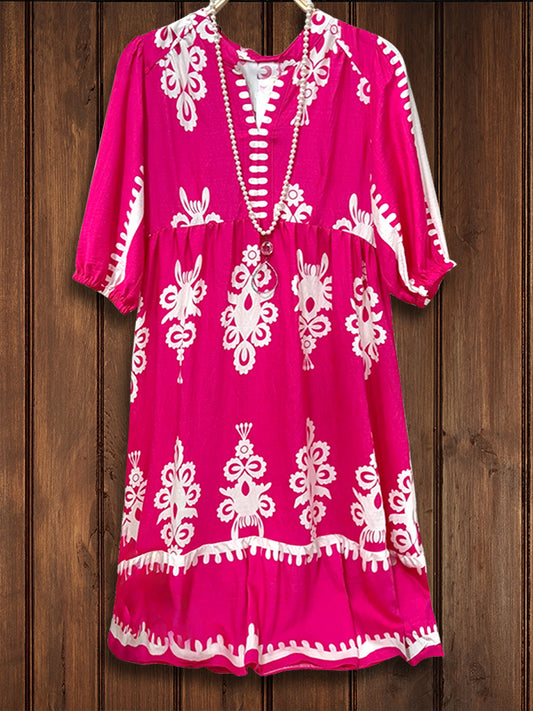 Ethnic Print Pleated Dress