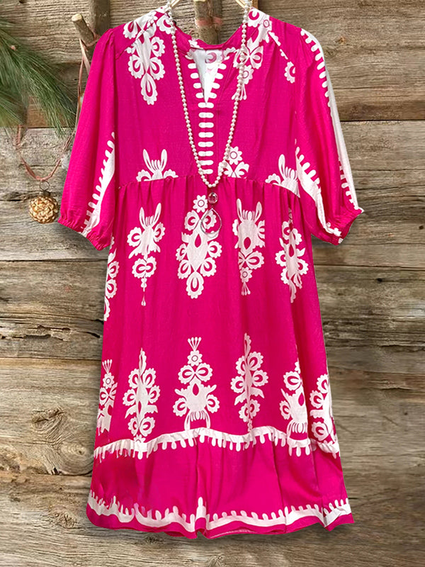 Ethnic Print Pleated Dress