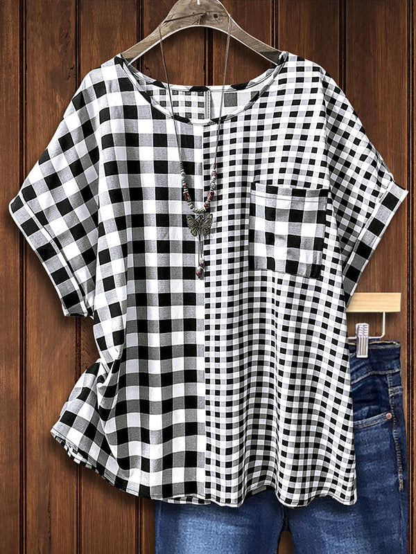 Checked Patch Pocket Blouse
