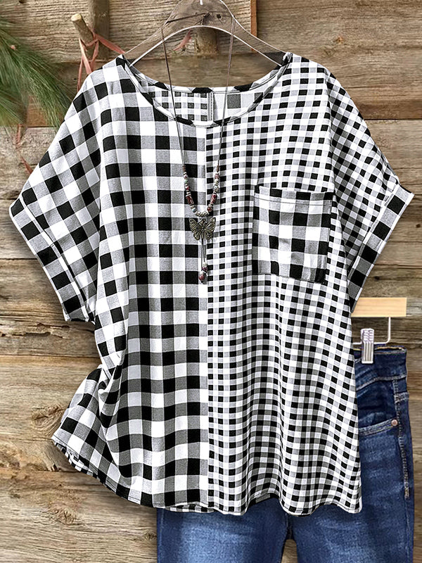 Checked Patch Pocket Blouse