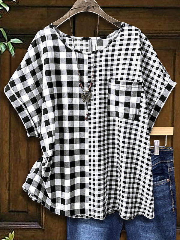 Checked Patch Pocket Blouse