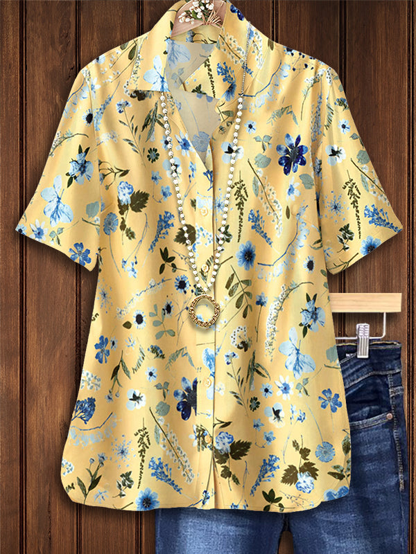 Natural Floral Print Loose Blouse