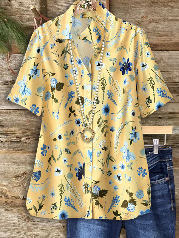 Natural Floral Print Loose Blouse